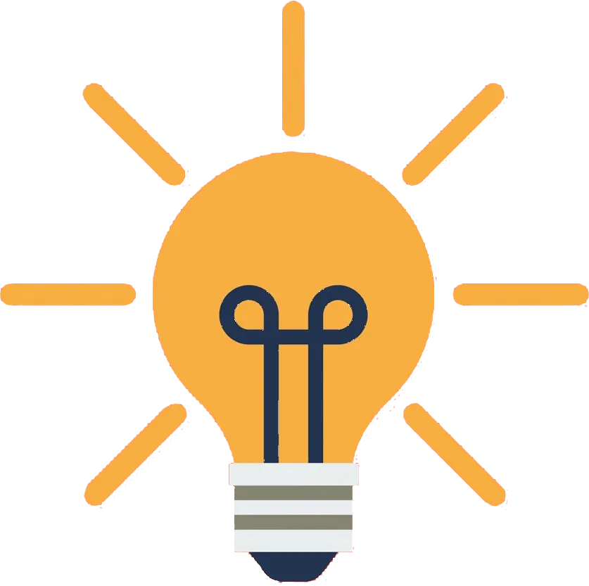 Illustration: a lit light bulb with rays radiating outwards.