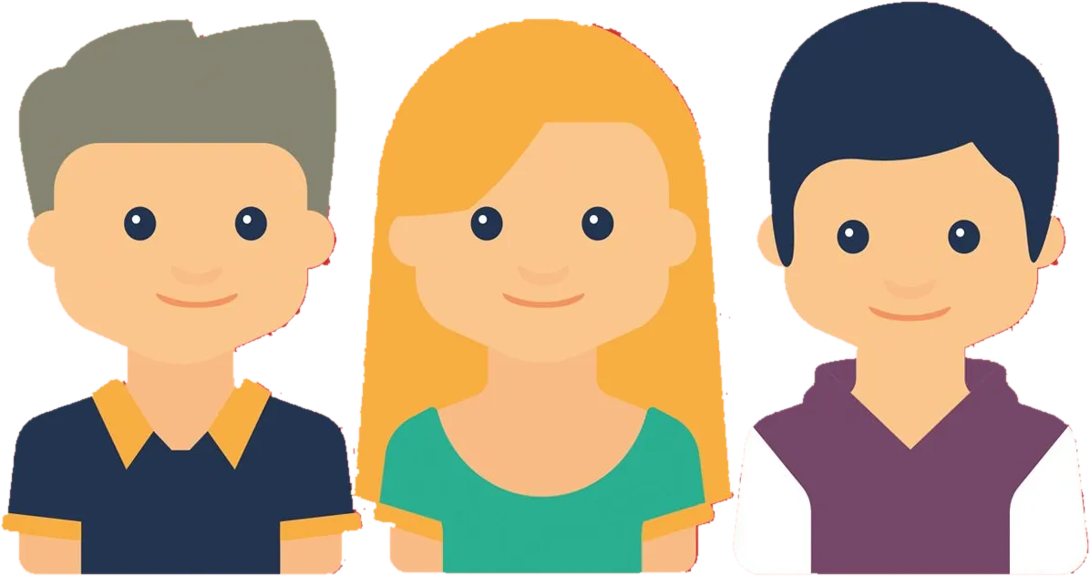 Illustration: three young people side by side, shown from the shoulders up.